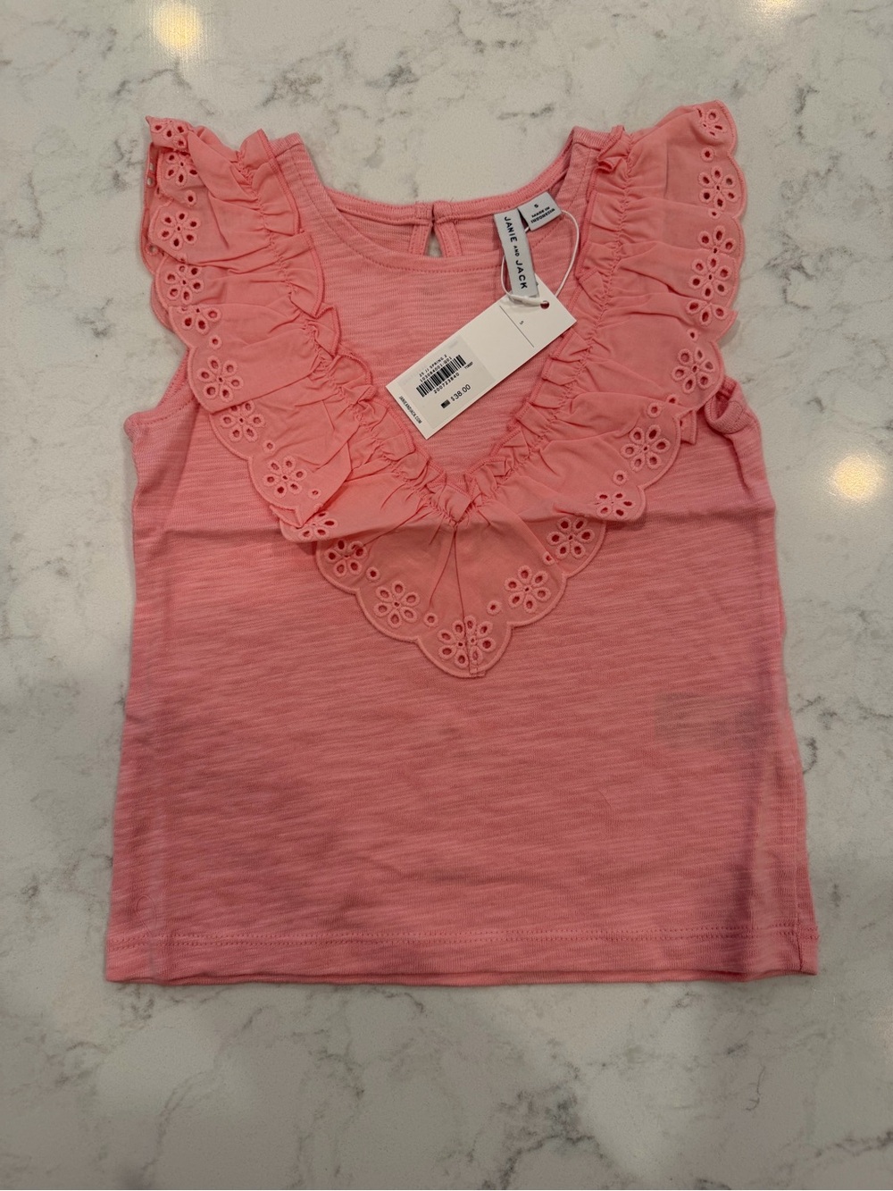 Janie and Jack Coral Pink Eyelet Ruffle Tank Top